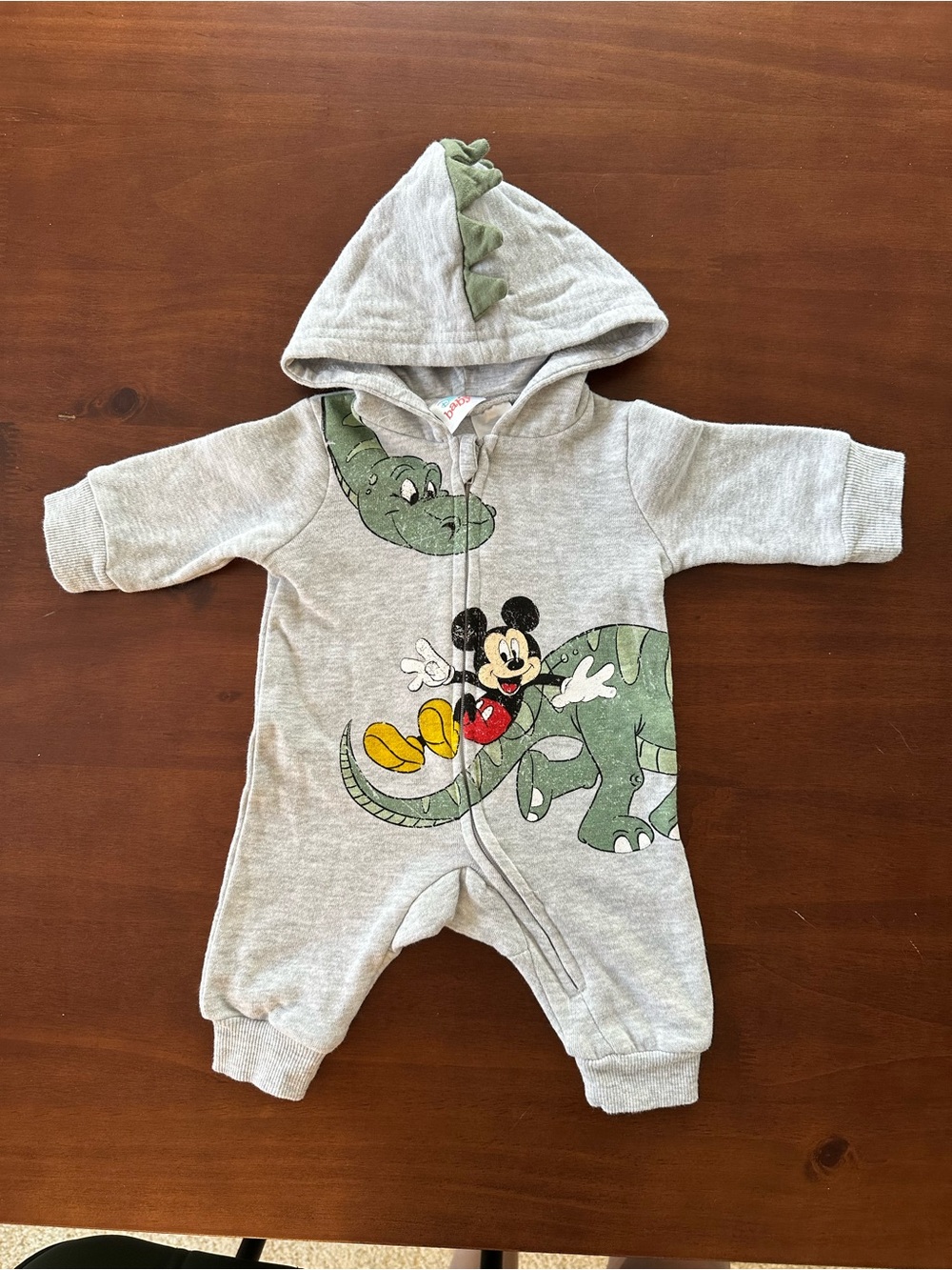 Disney Gray and Green Mickey Dinosaur Hooded One-Piece